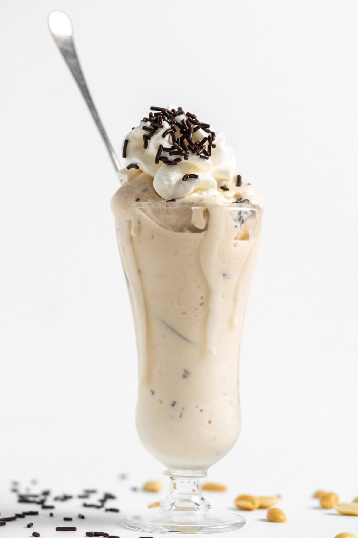 sundae glass of Peanut Butter Chocolate Chip Ice Cream
