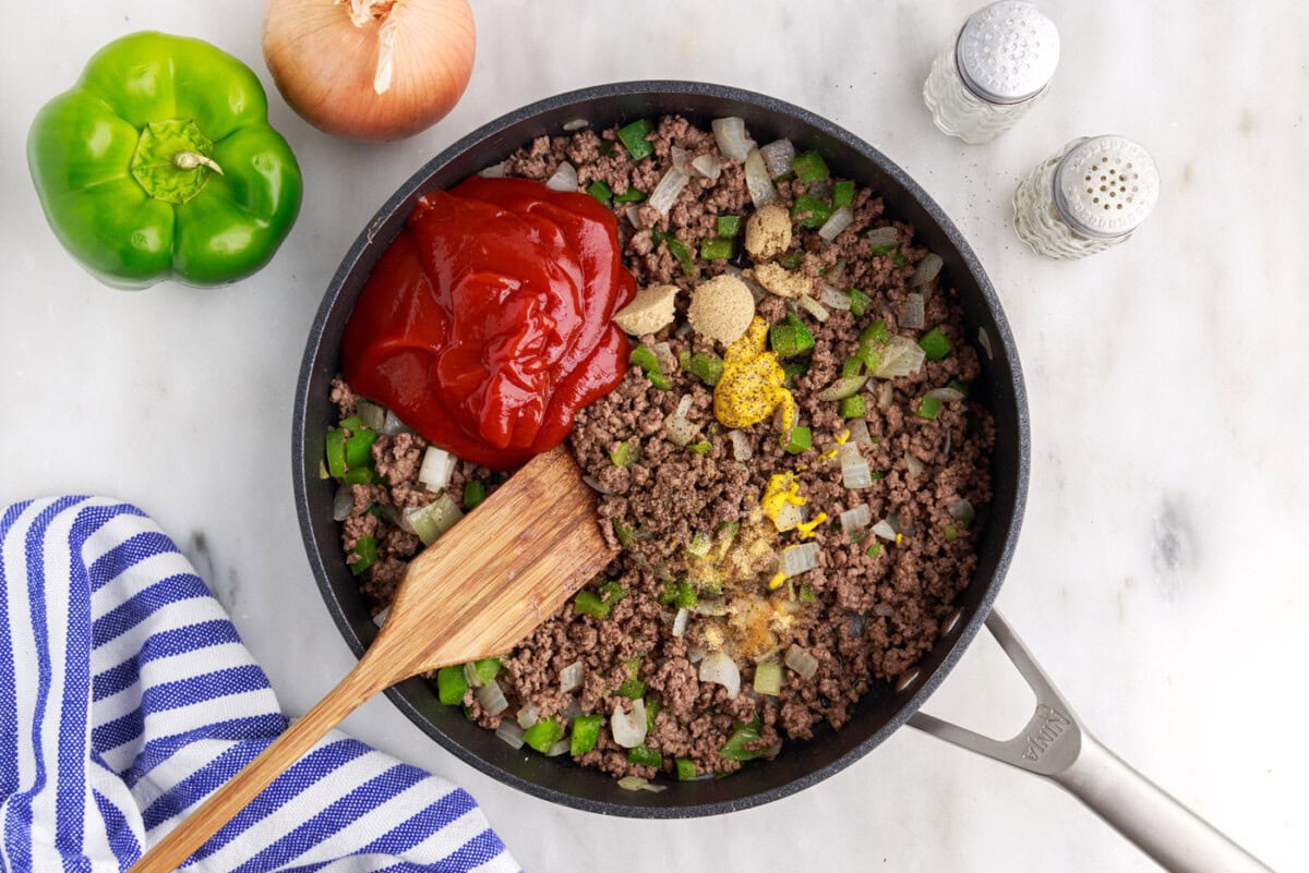 sloppy joe ingredients in a skillet