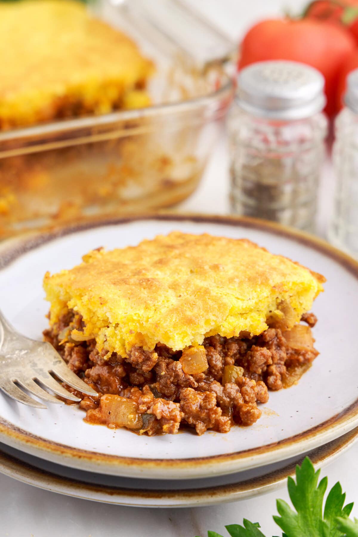 plate of Sloppy Joe Cornbread Casserole
