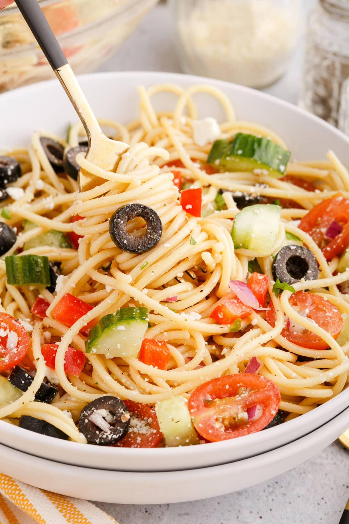 Spaghetti Salad twirled on a fork