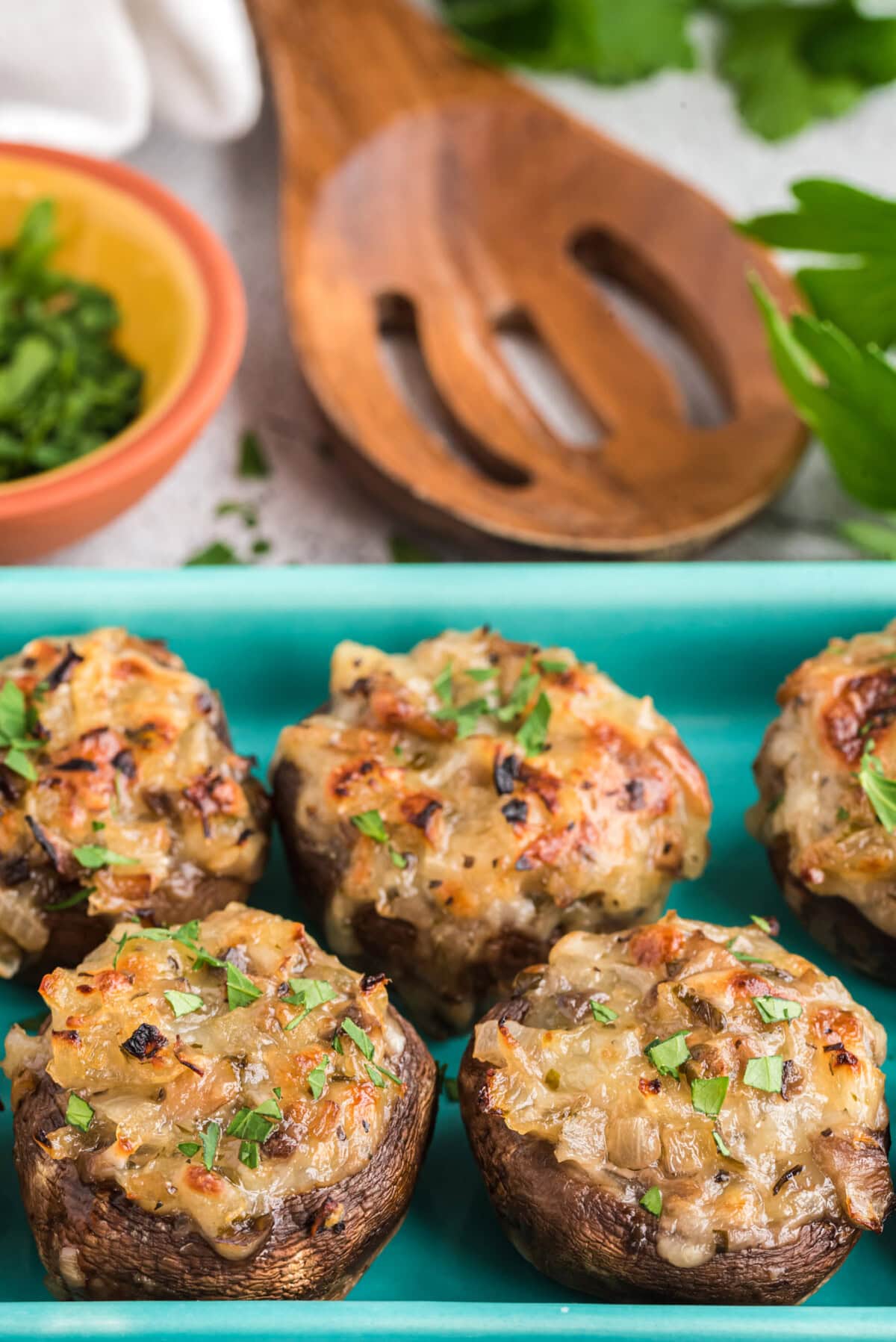 stuffed mushrooms on a tray
