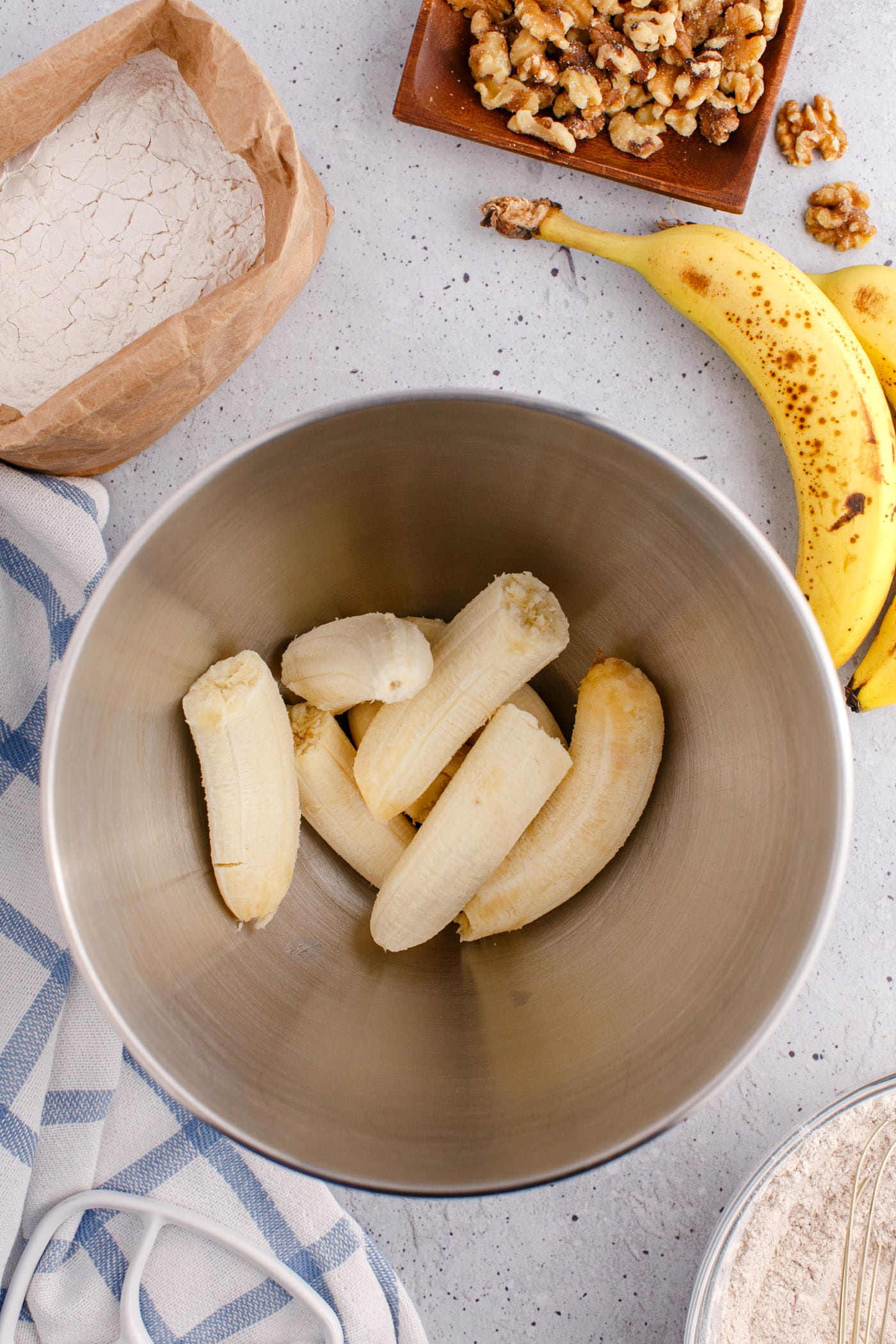 bananas in a mixing bowl