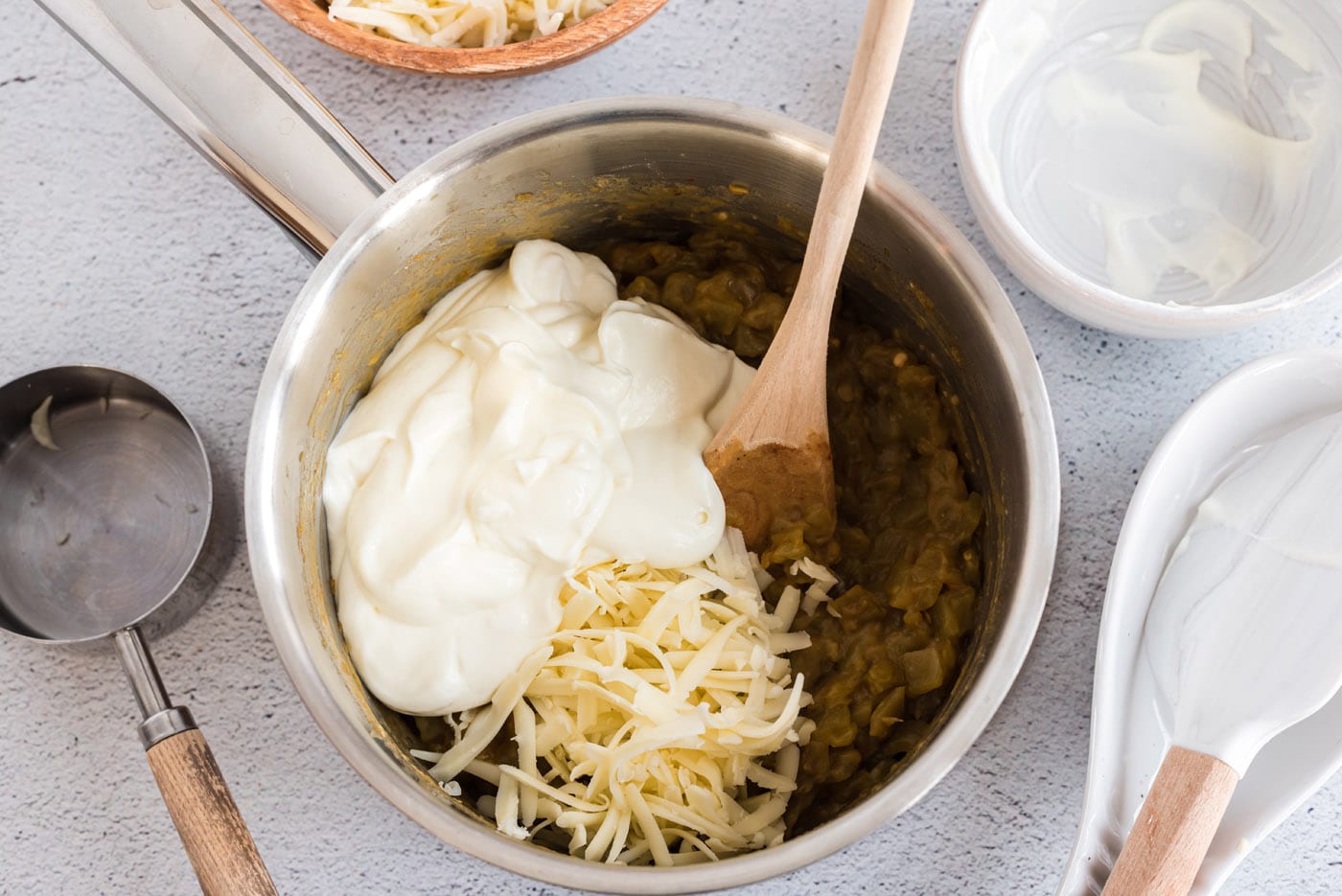 sour cream and cheese added to green chiles