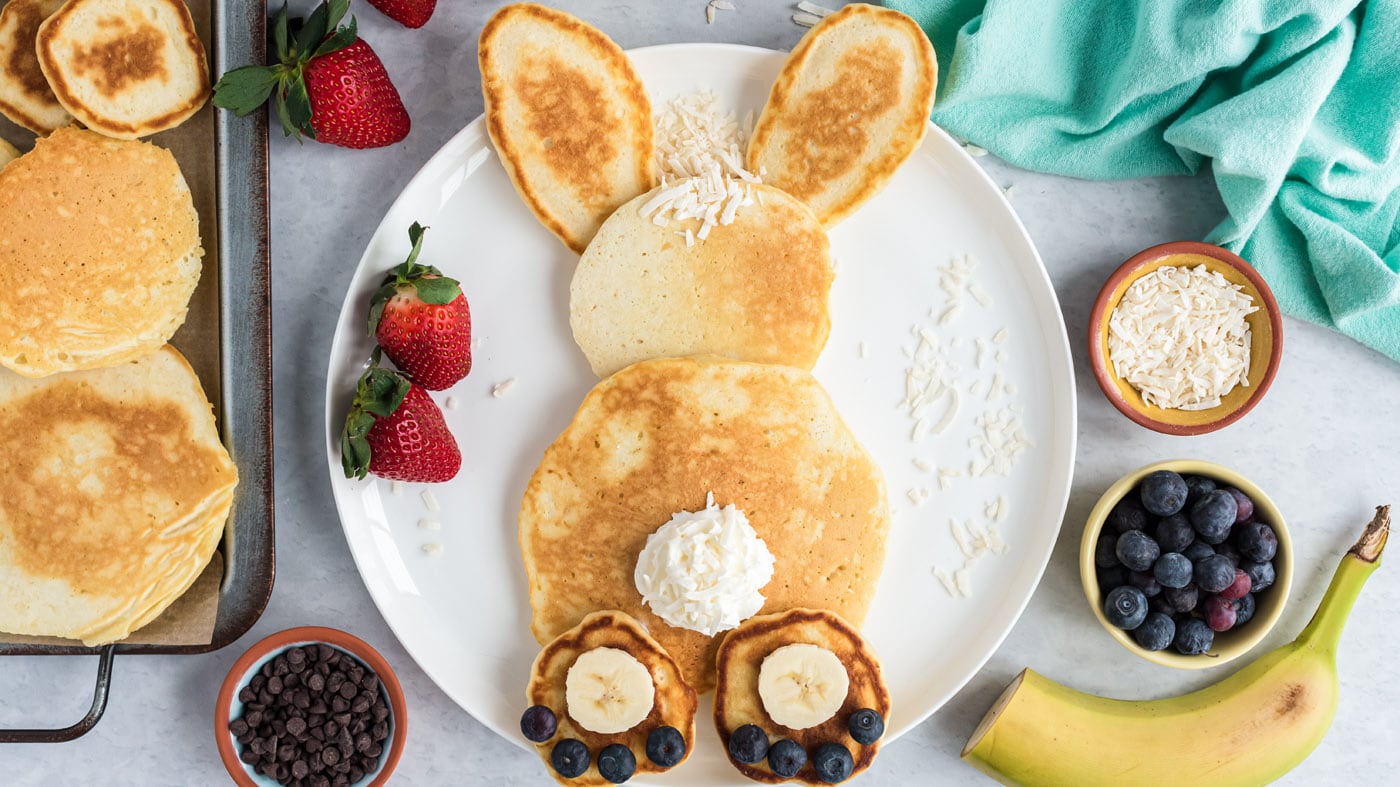 Can you think of a cuter way to serve Easter breakfast than these bunny butt pancakes? Made with our