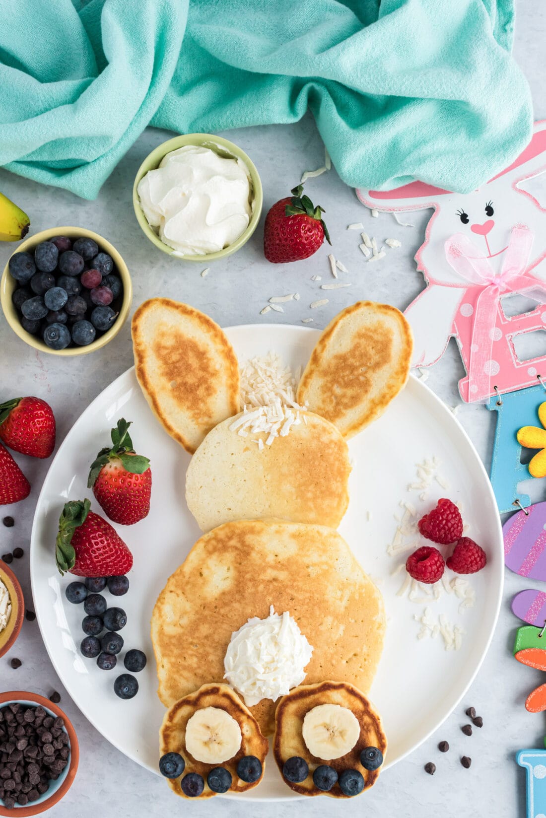 Bunny Butt Pancakes served with fruit