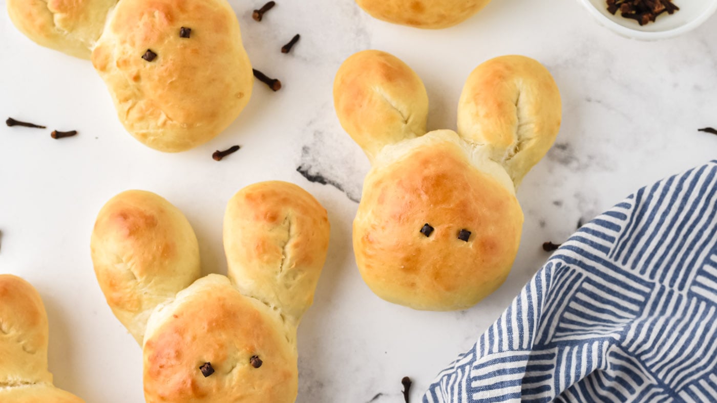 Bunny rolls baked to a golden brown and enjoyed warm and steamy with a pat of butter. Can you think 