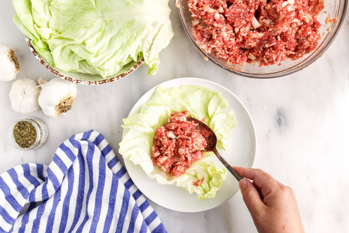 stuffing cabbage rolls