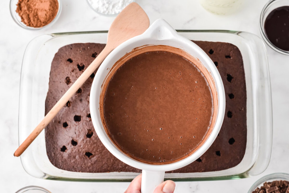 chocolate pudding over the top of poke cake