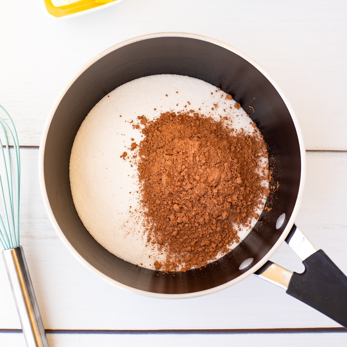 sugar and cocoa powder in a saucepan