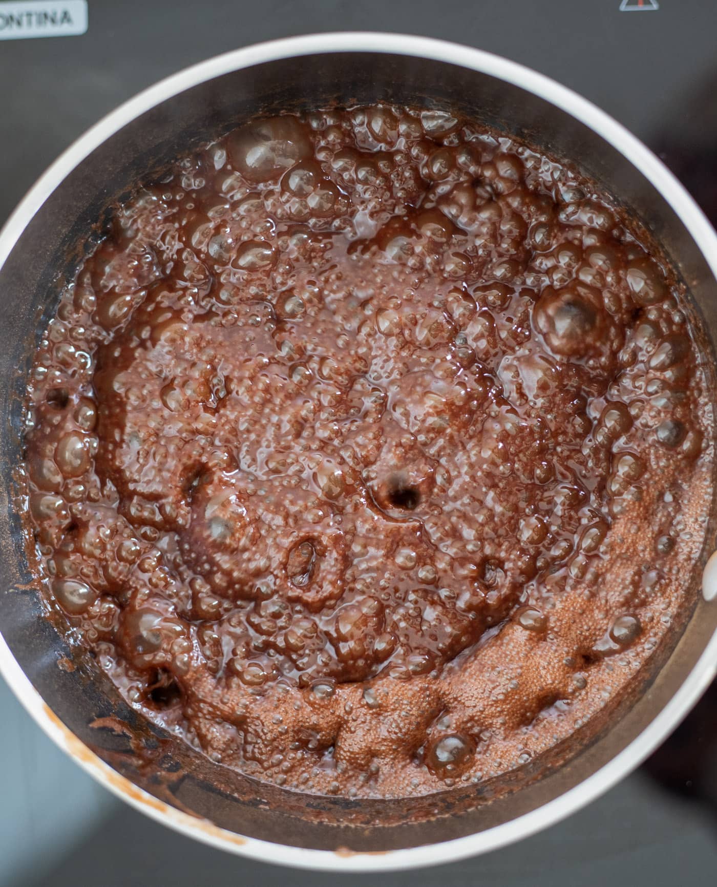chocolate mixture at a rolling boil