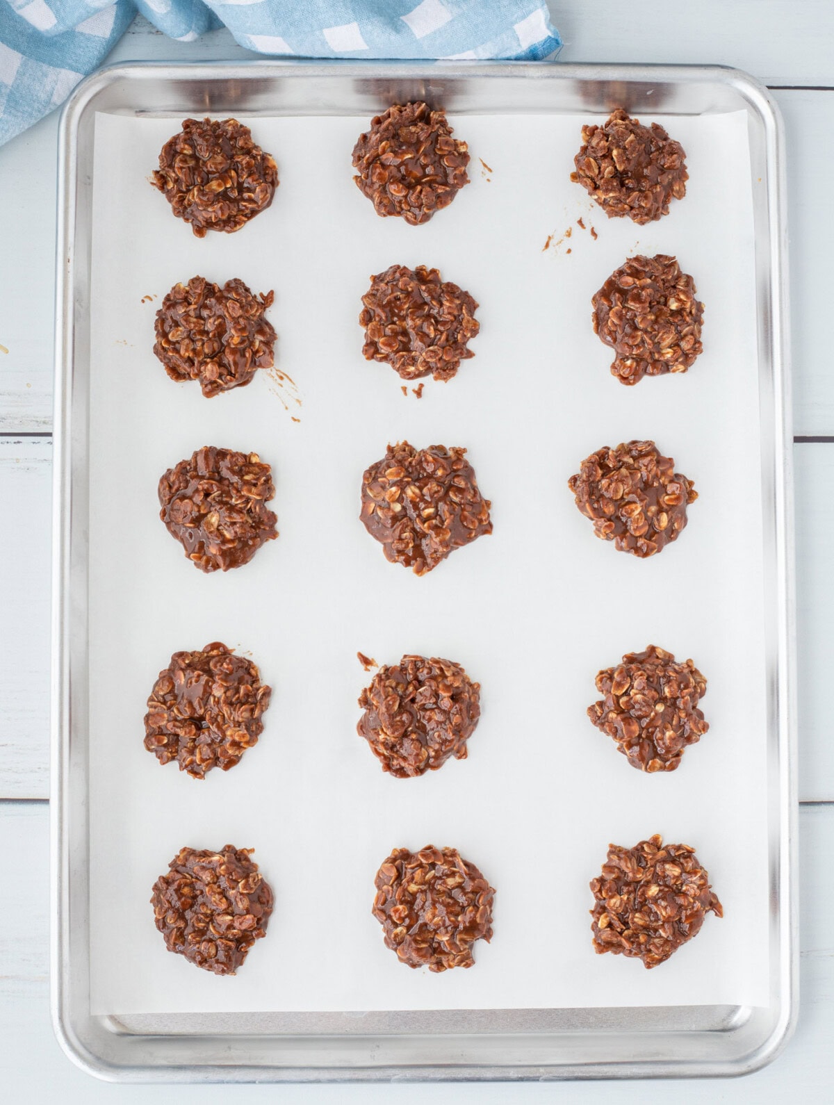 chocolate no bake cookies on parchment paper