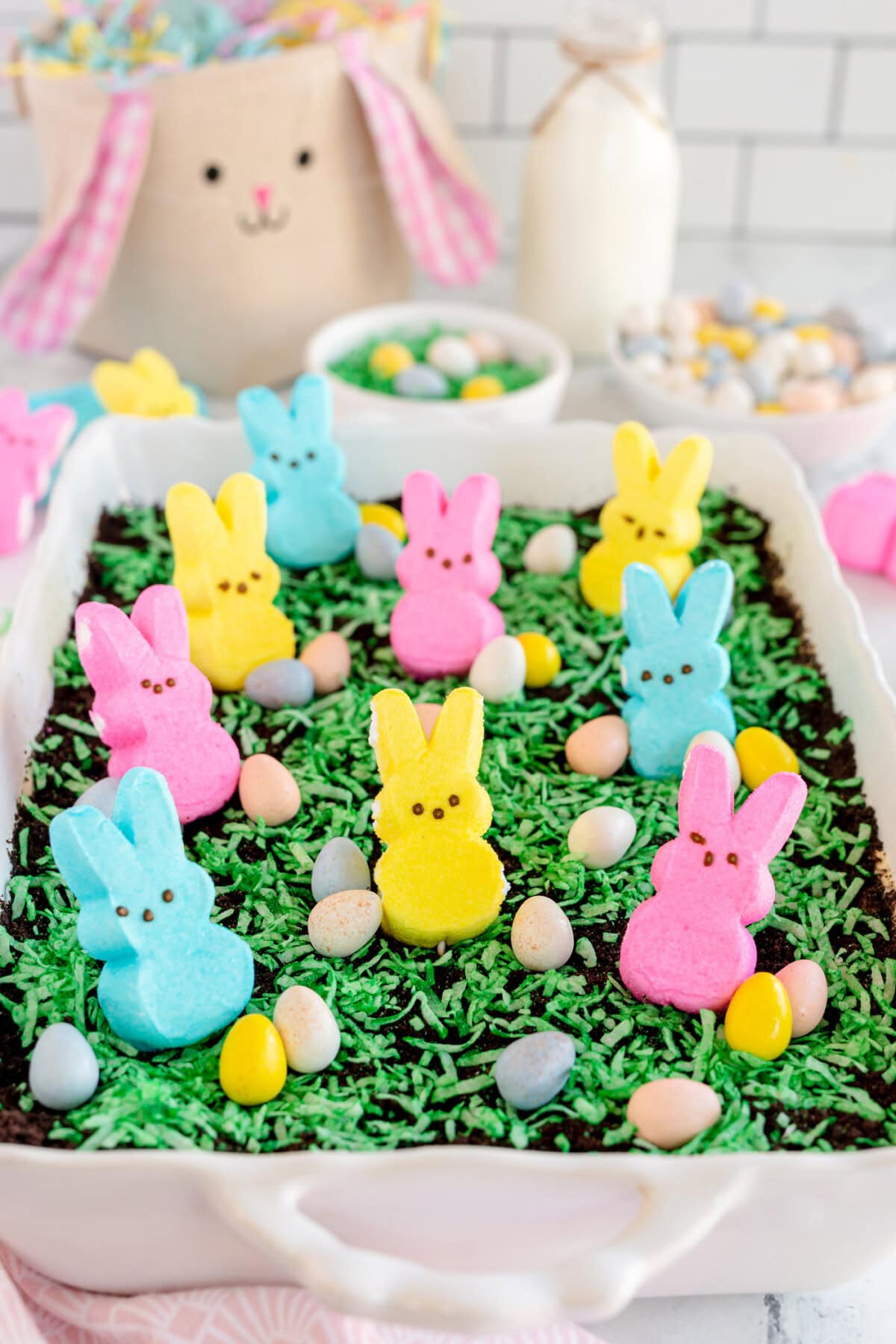 Easter Dirt Cake with easter decoration