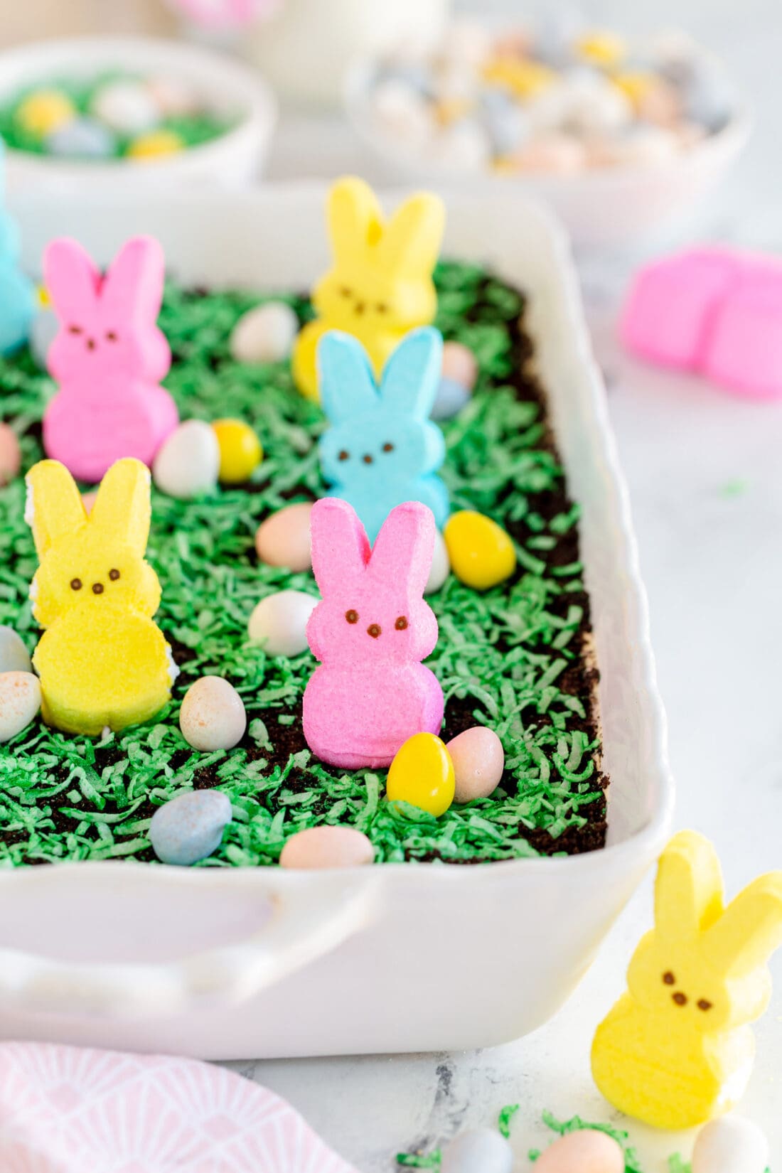 Easter Dirt Cake with bunny peeps