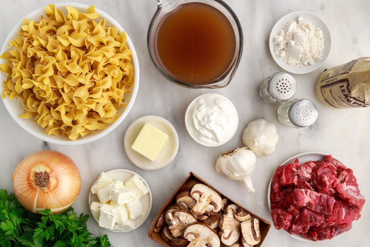 Instant Pot Beef Stroganoff ingredients