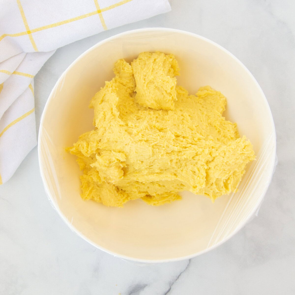 lemon cake mix cookie dough in a bowl