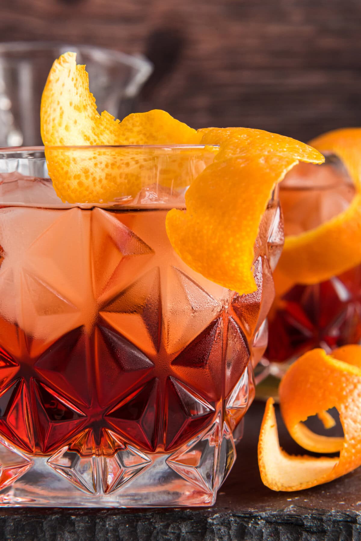 close up of glass of Negroni