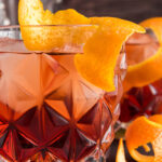 close up of glass of Negroni