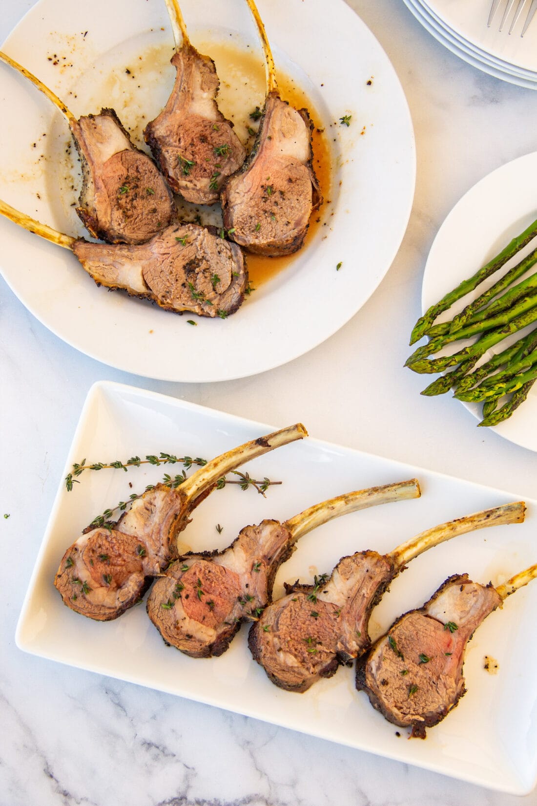 Rack of Lamb cut up and on serving plates