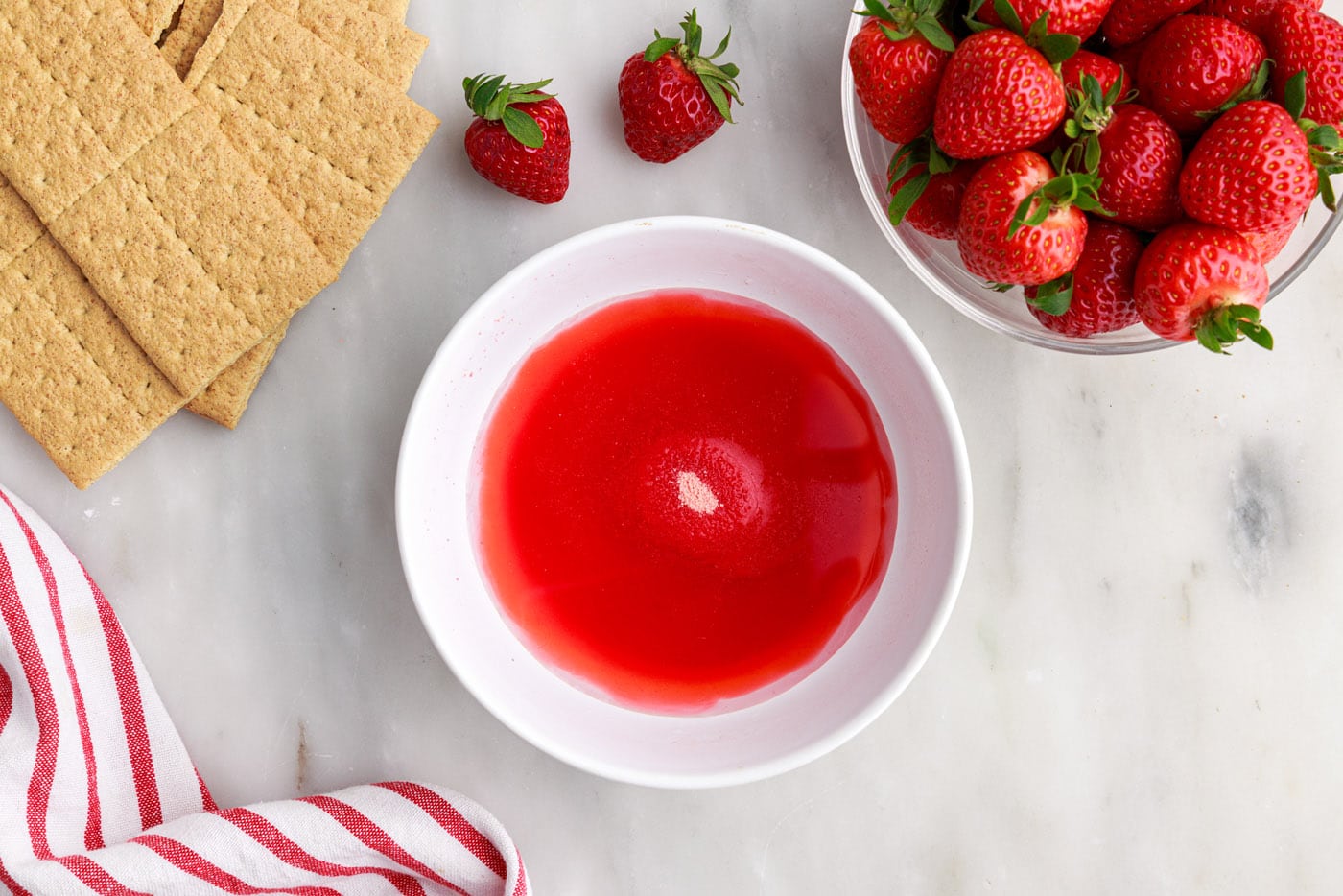 strawberry gelatin in a bowl