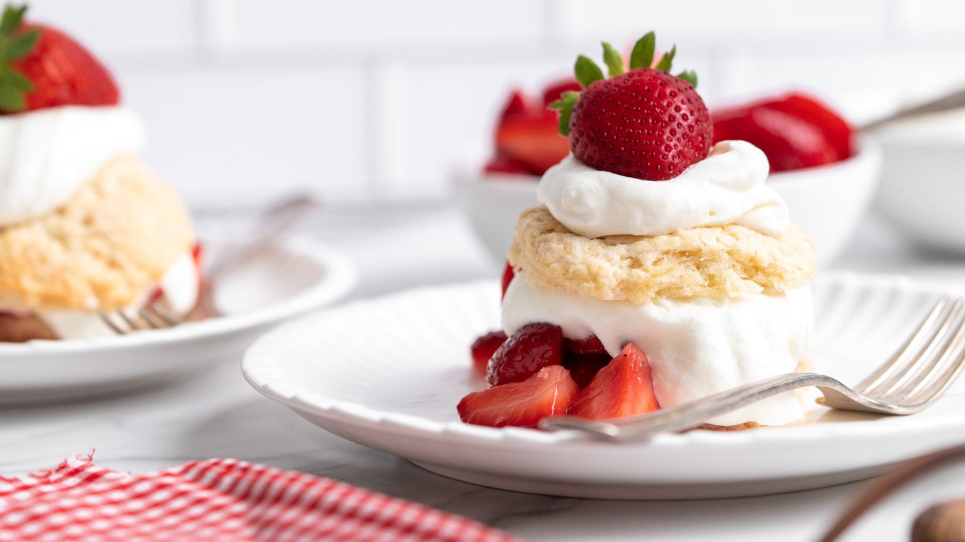 Juicy strawberries atop of crisp and soft shortcake biscuit followed by pillowy whipped cream - thes