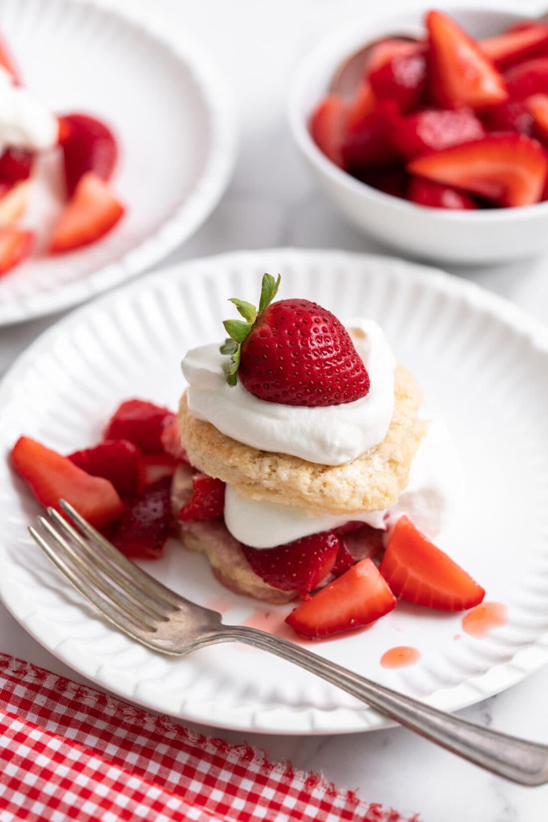 Strawberry Shortcakes on a plate with fork