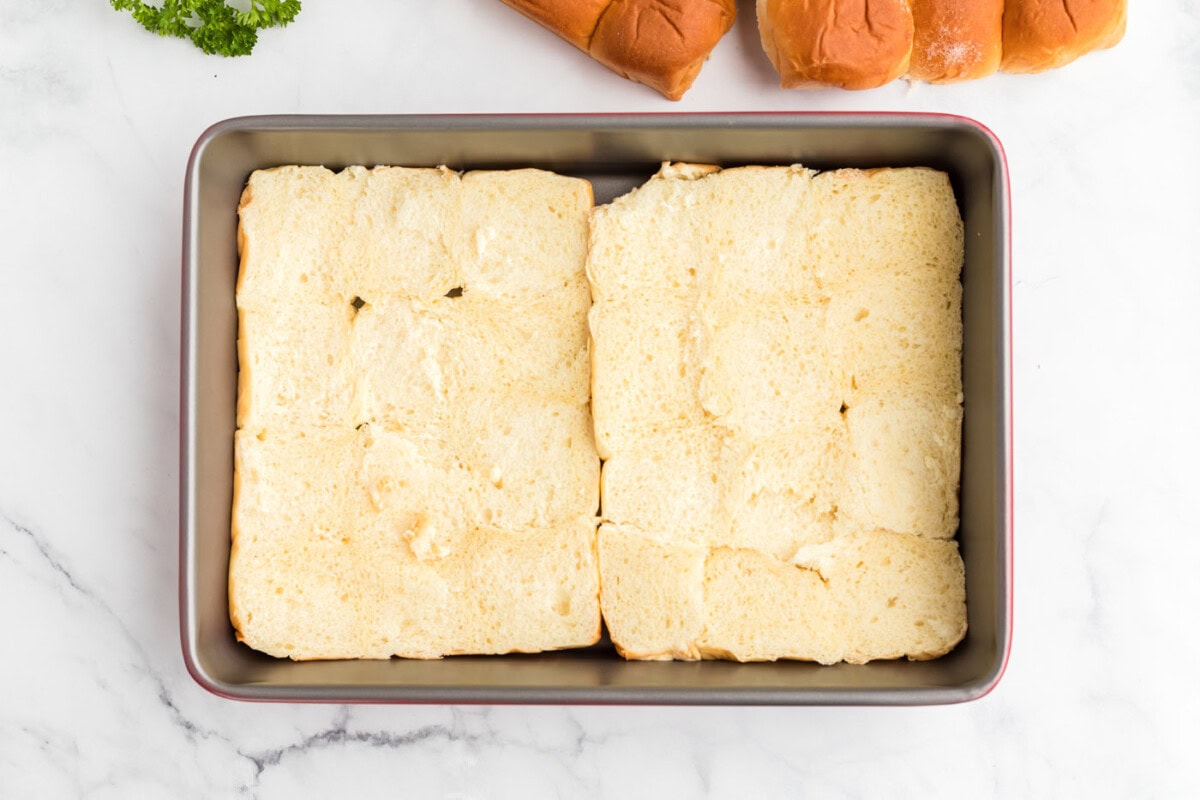 hawaiian rolls in a baking pan