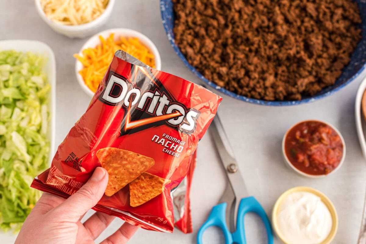 chip bag with top cut off