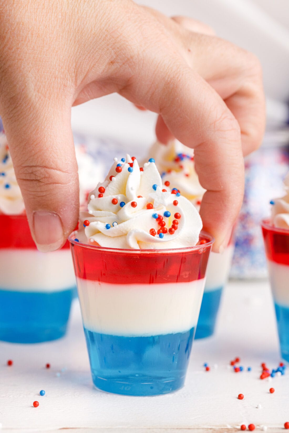 picking up a 4th of July Jello Shot