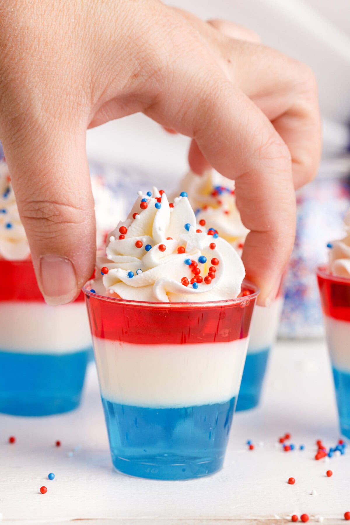 picking up a 4th of July Jello Shot