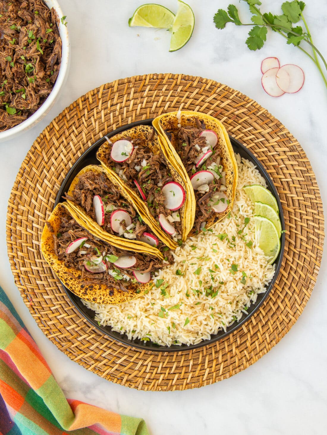 Beef Barbacoa tortillas with rice