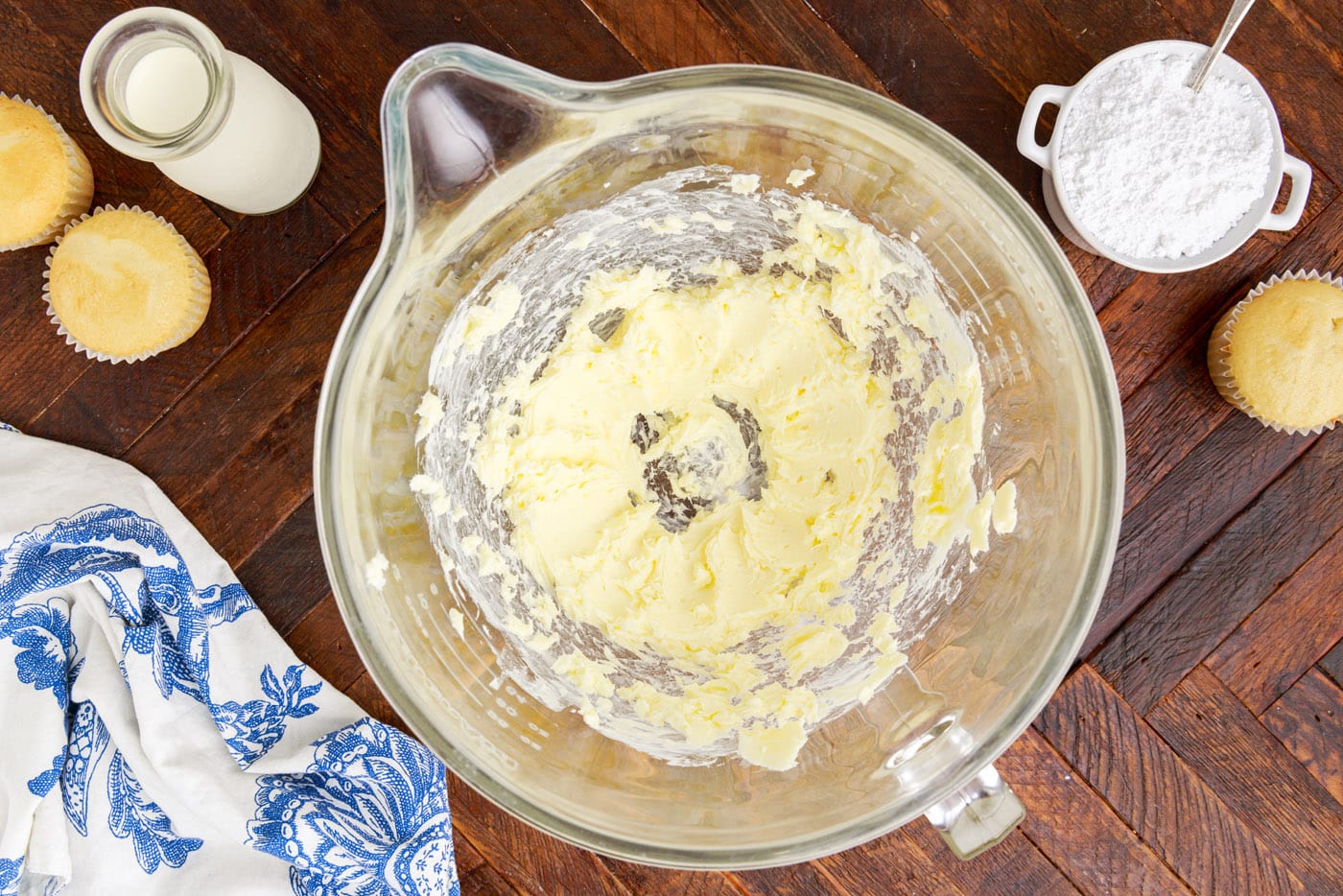 butter creamed in a stand mixer bowl