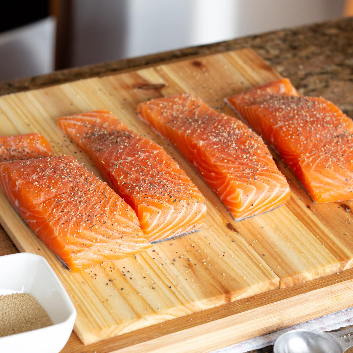 seasoned salmon on cedar planks