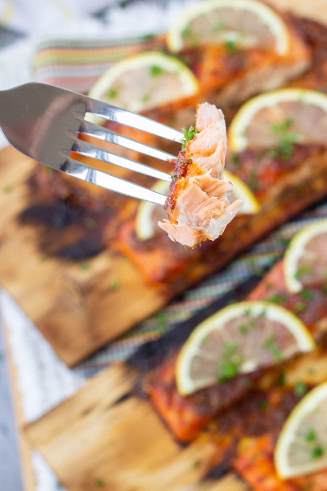 fork full of Cedar Plank Salmon