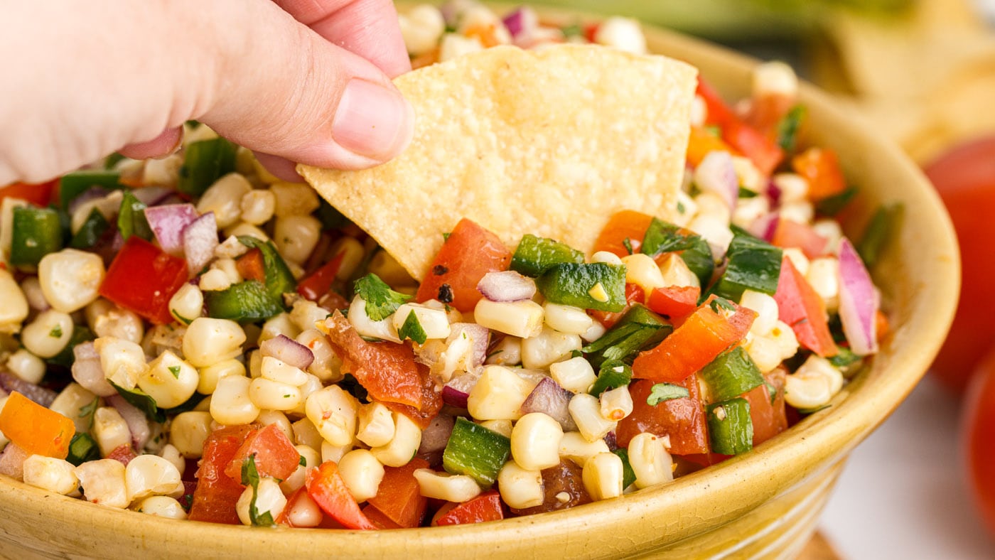 This corn salsa is elevated with plenty of zest from the lime juice and chili lime seasonings, spice
