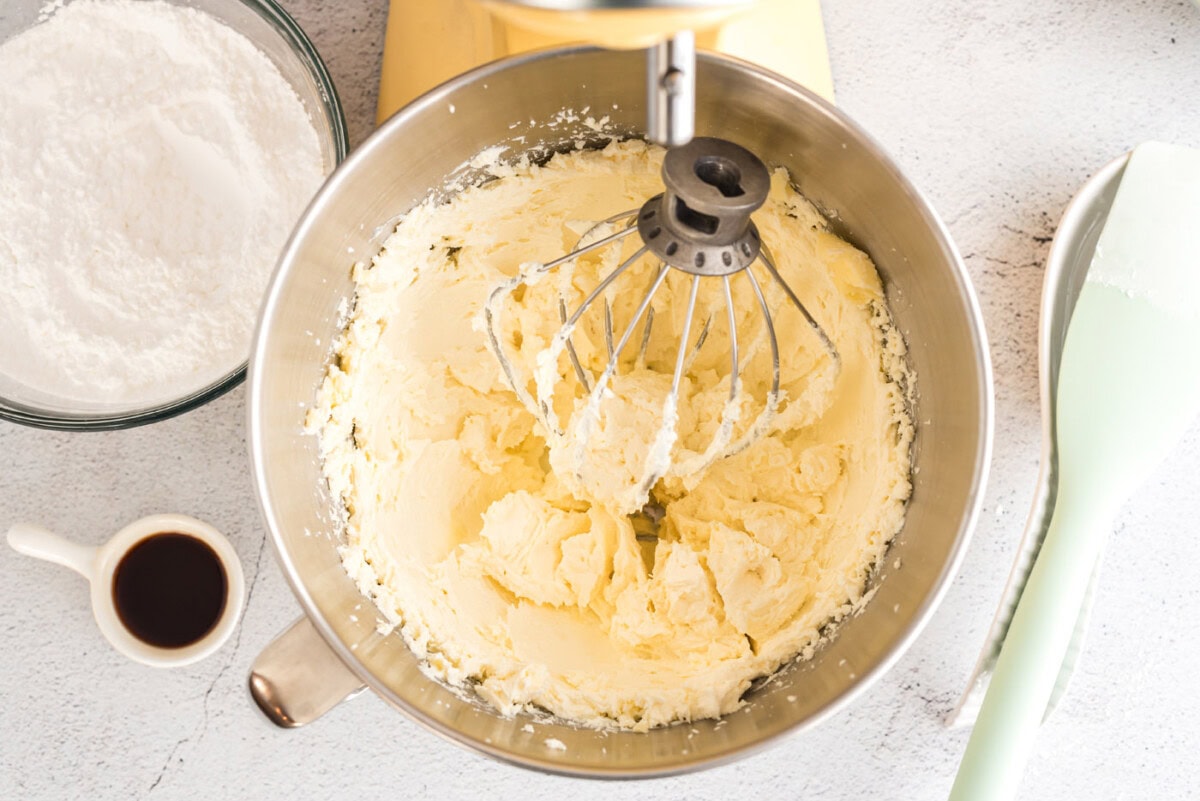 butter and cream cheese beaten with a mixer