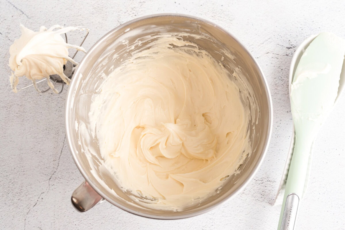 cream cheese frosting in a mixing bowl