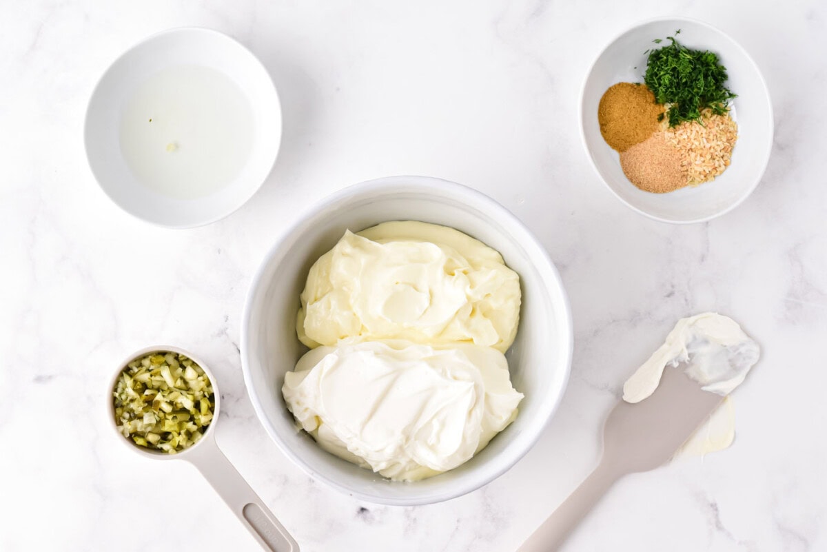 mayo and sour cream in a bowl