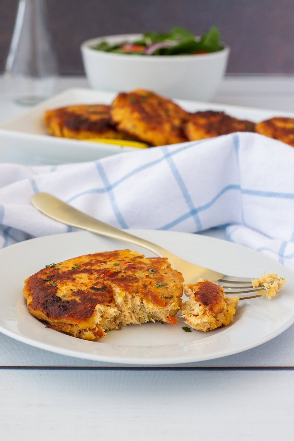 Fish Cake with a forkful removed