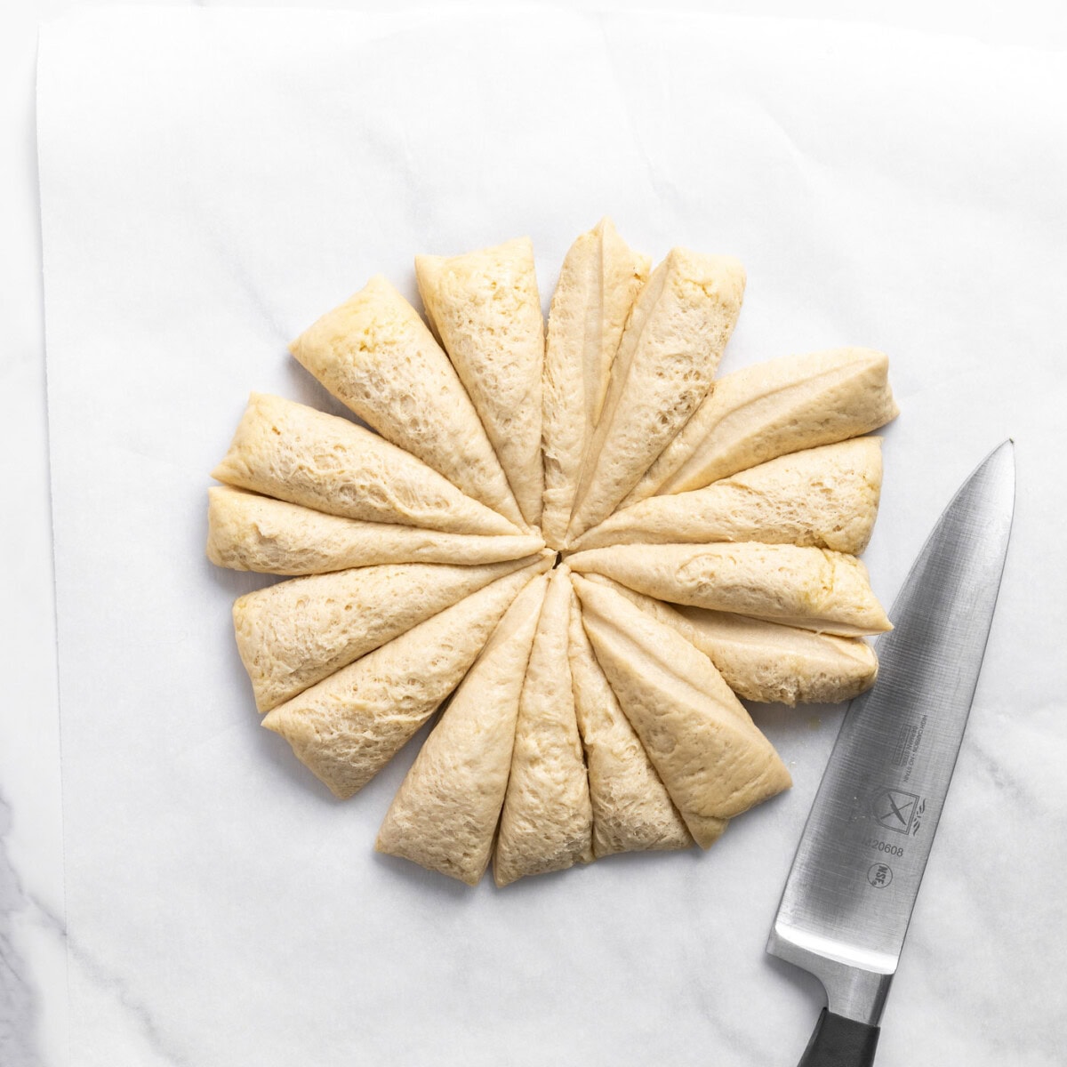 cutting dough into pieces