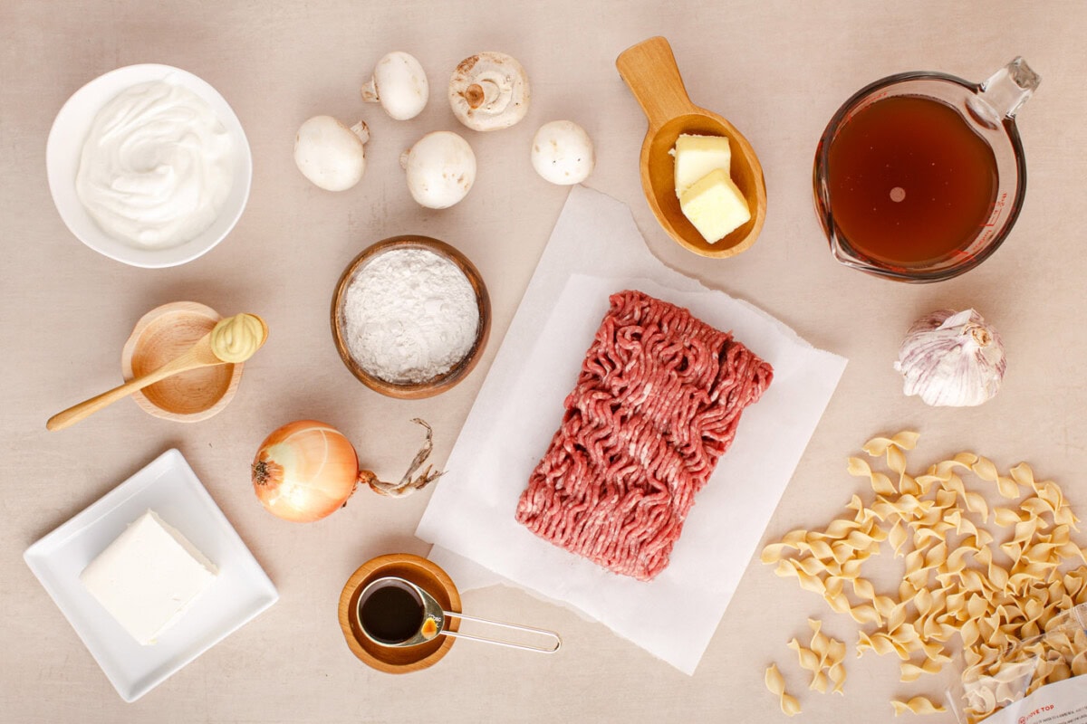 Ground Beef Stroganoff ingredients