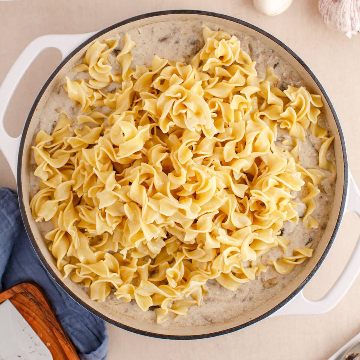 egg noodles over ground beef stroganoff