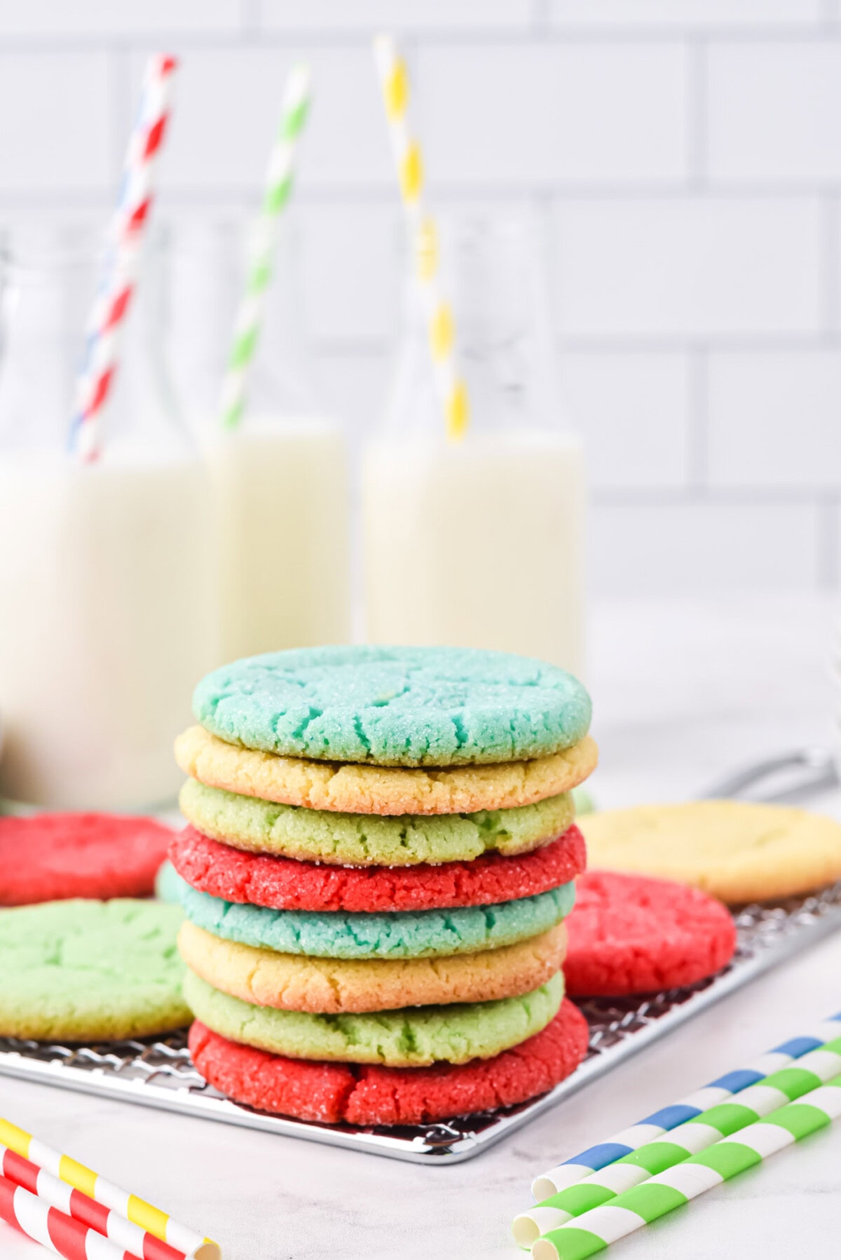 stack of Jello Cookies with milk