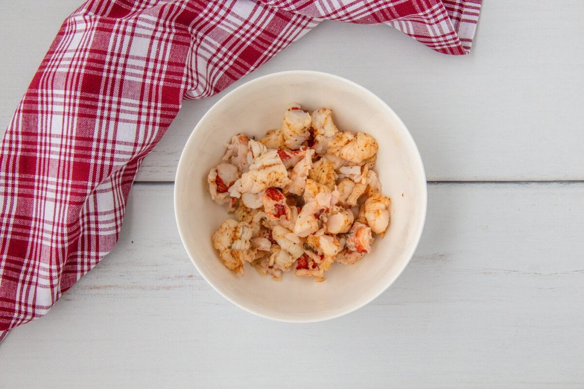 chopped lobster tail meat in a bowl