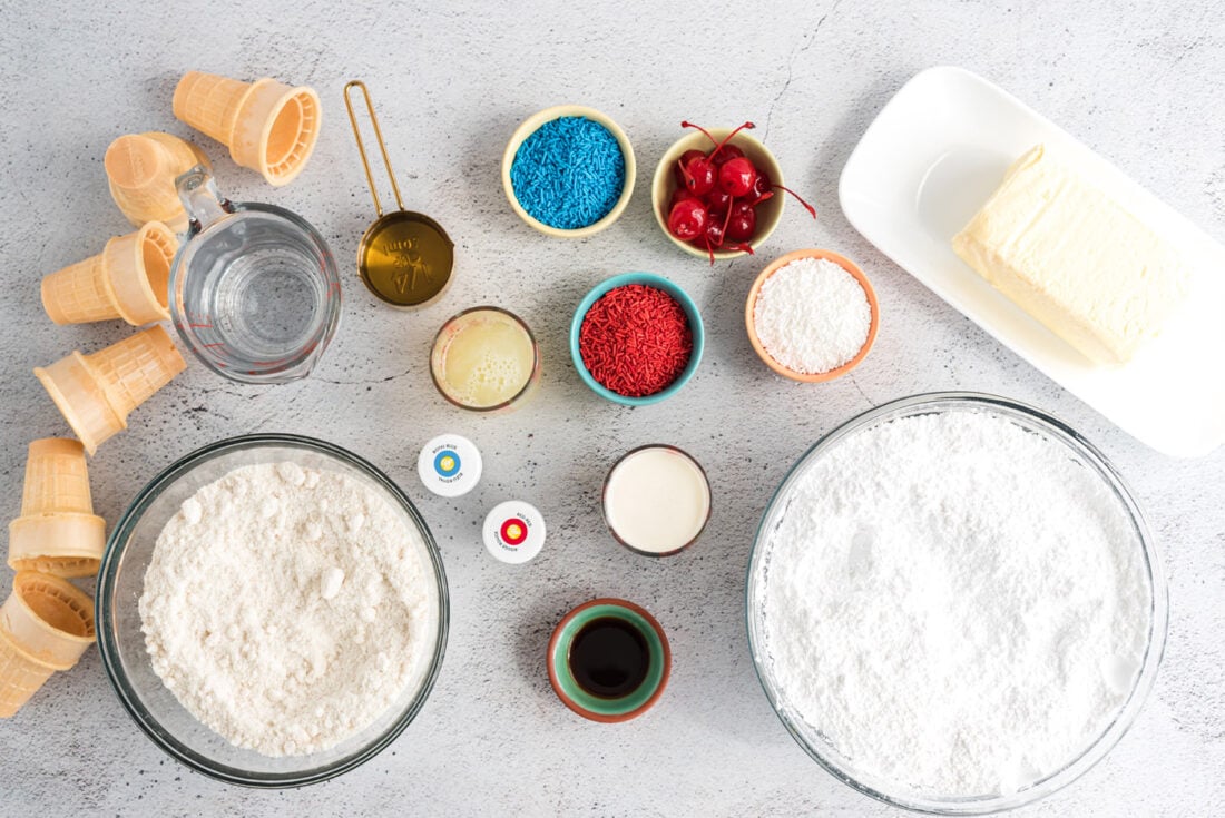 Patriotic Ice Cream Cone Cupcakes ingredients