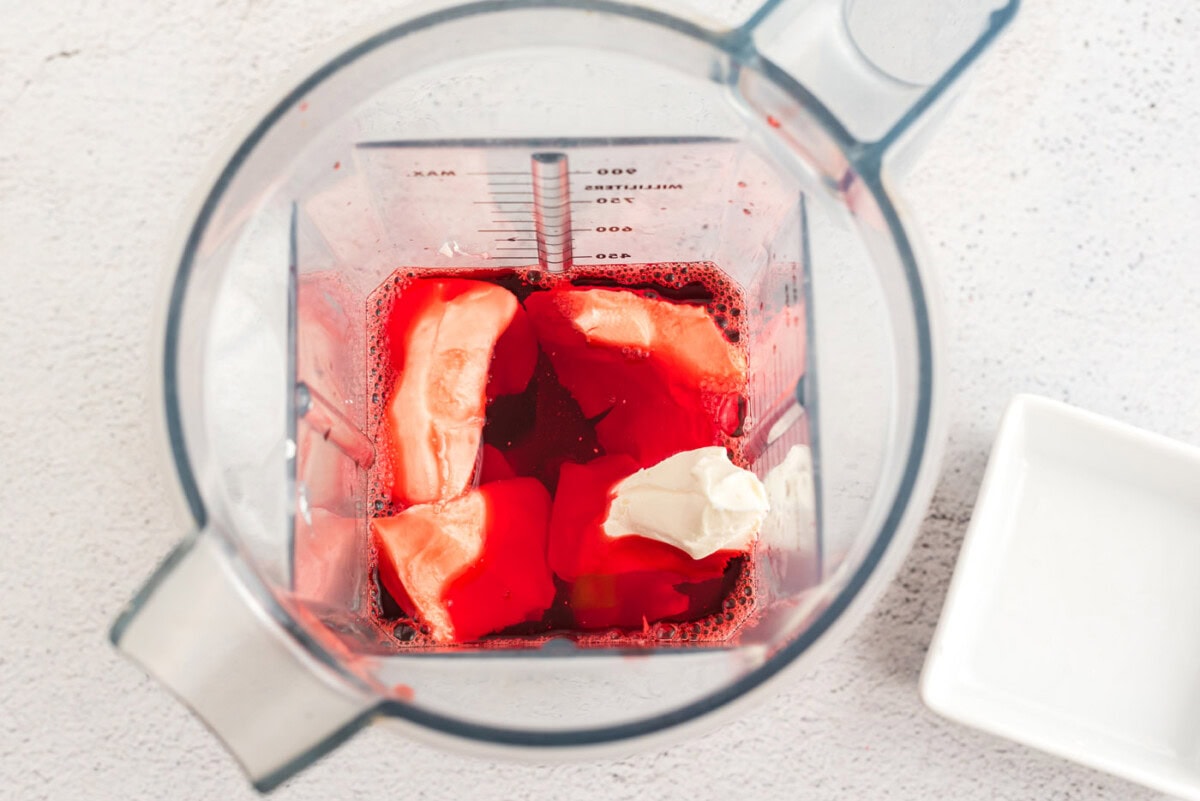 cream cheese and jello mixture in a blender