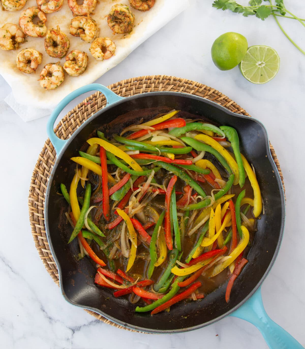 sauteeing bell peppers and onions