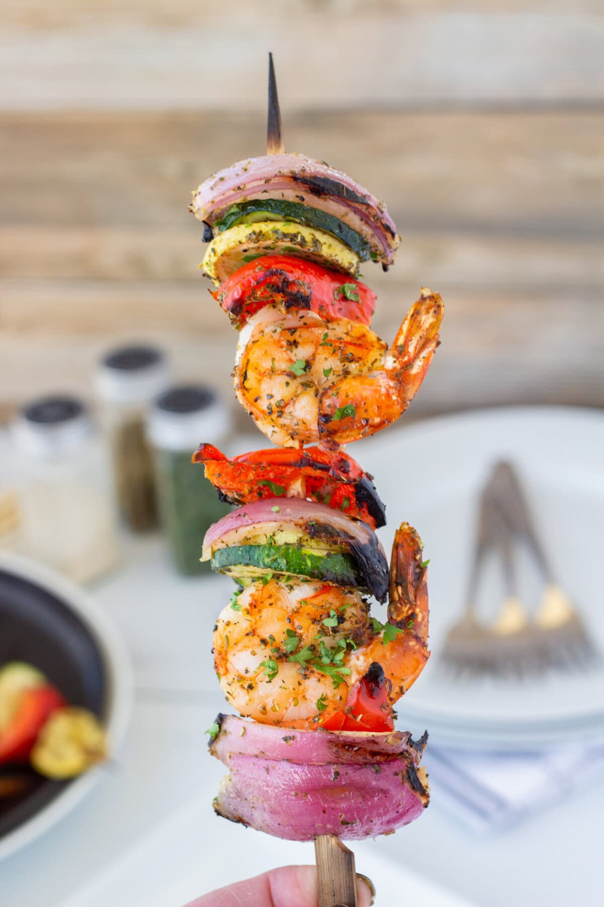 Shrimp Kabob with seasonings in the background