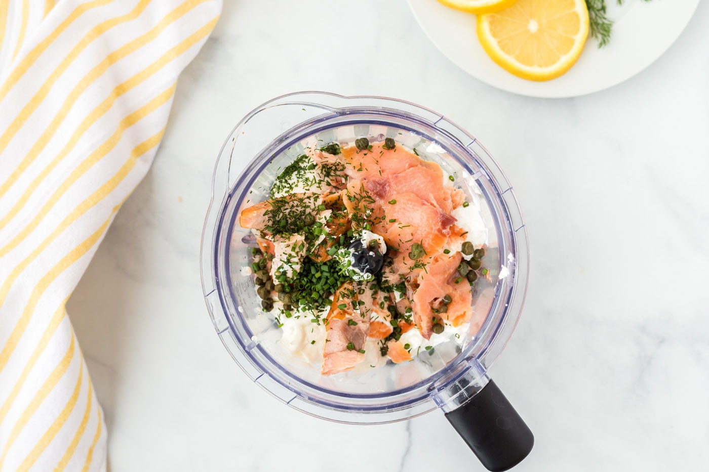 smoked salmon dip ingredients in a food processor