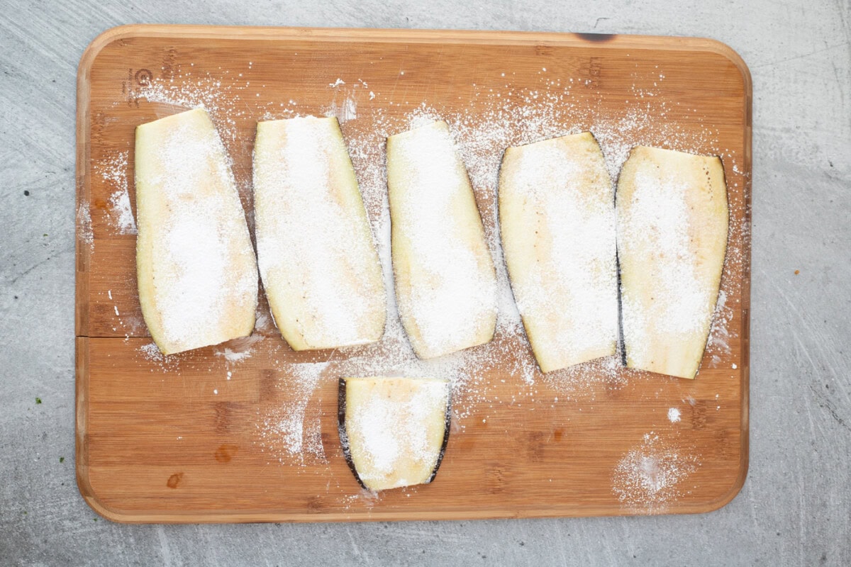 cornstarch over eggplant slices