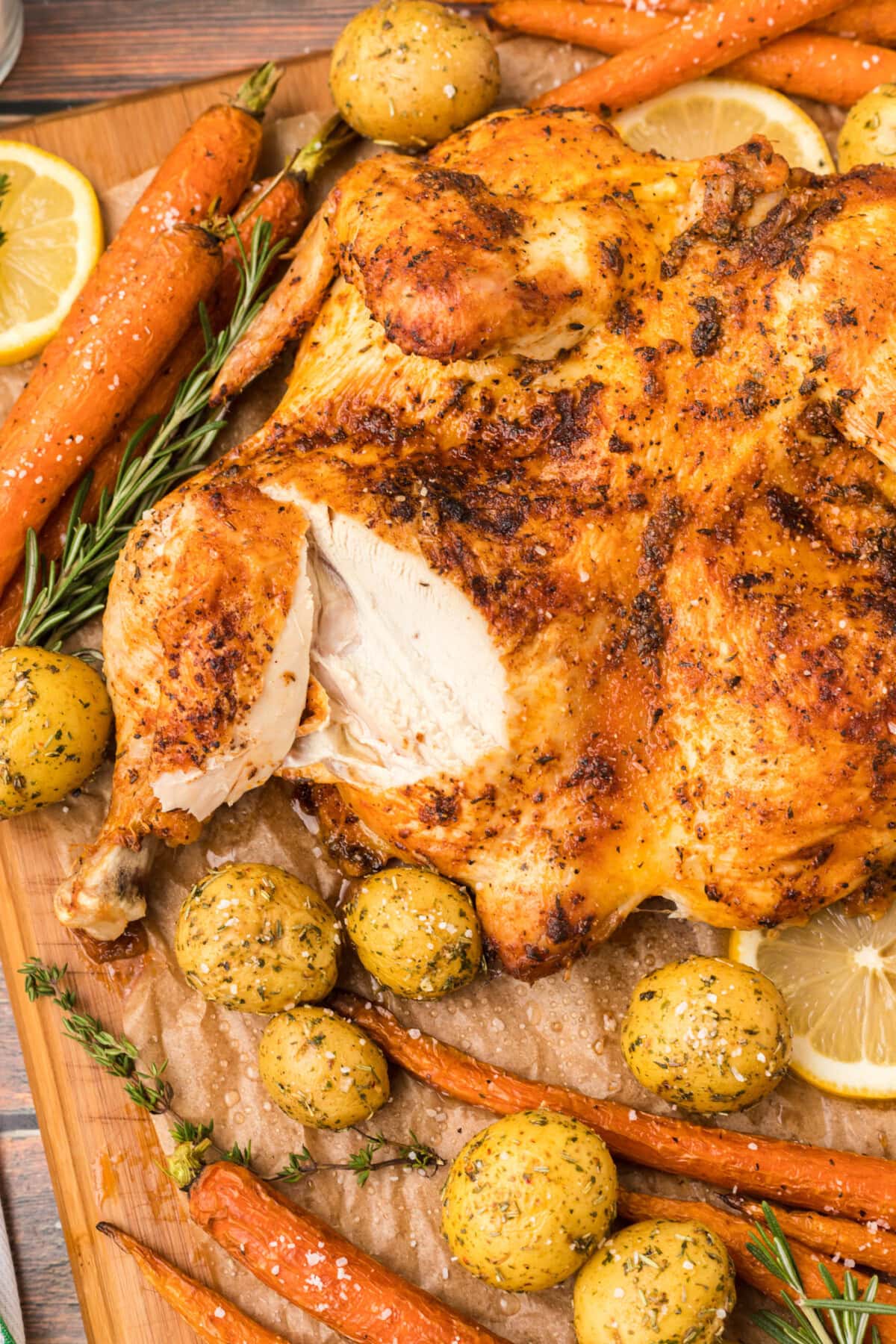 close up of slice from Spatchcock Chicken